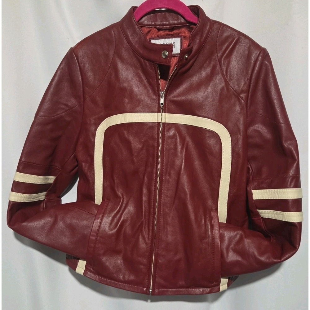 Vintage Wilsons Leather Maxima Moto Jacket Red Cream Racing Cafe Racer Y2K M